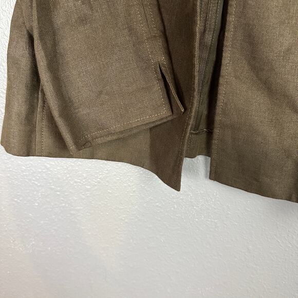 TALBOTS Large Irish Linen Chocolate Brown Open Front Cropped Jacket Cardigan - Picture 3 of 6